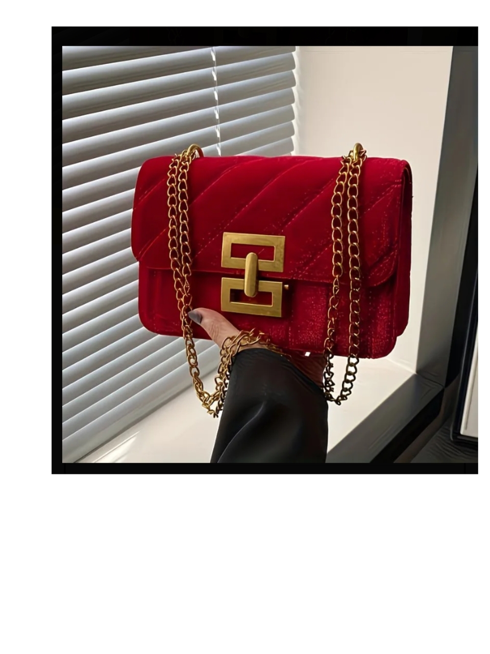 Red Quilted Velvet Chain Shoulder Bag with Gold Hardware